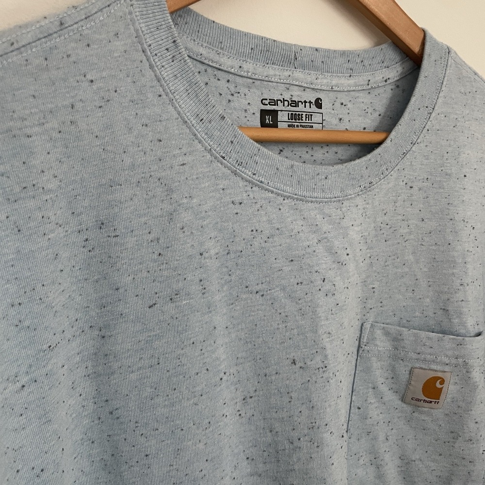 Carhartt Mens XL Light Blue Loose Fit‎ Shirt Logo Pocket Workwear Cotton Blend - Picture 5 of 11